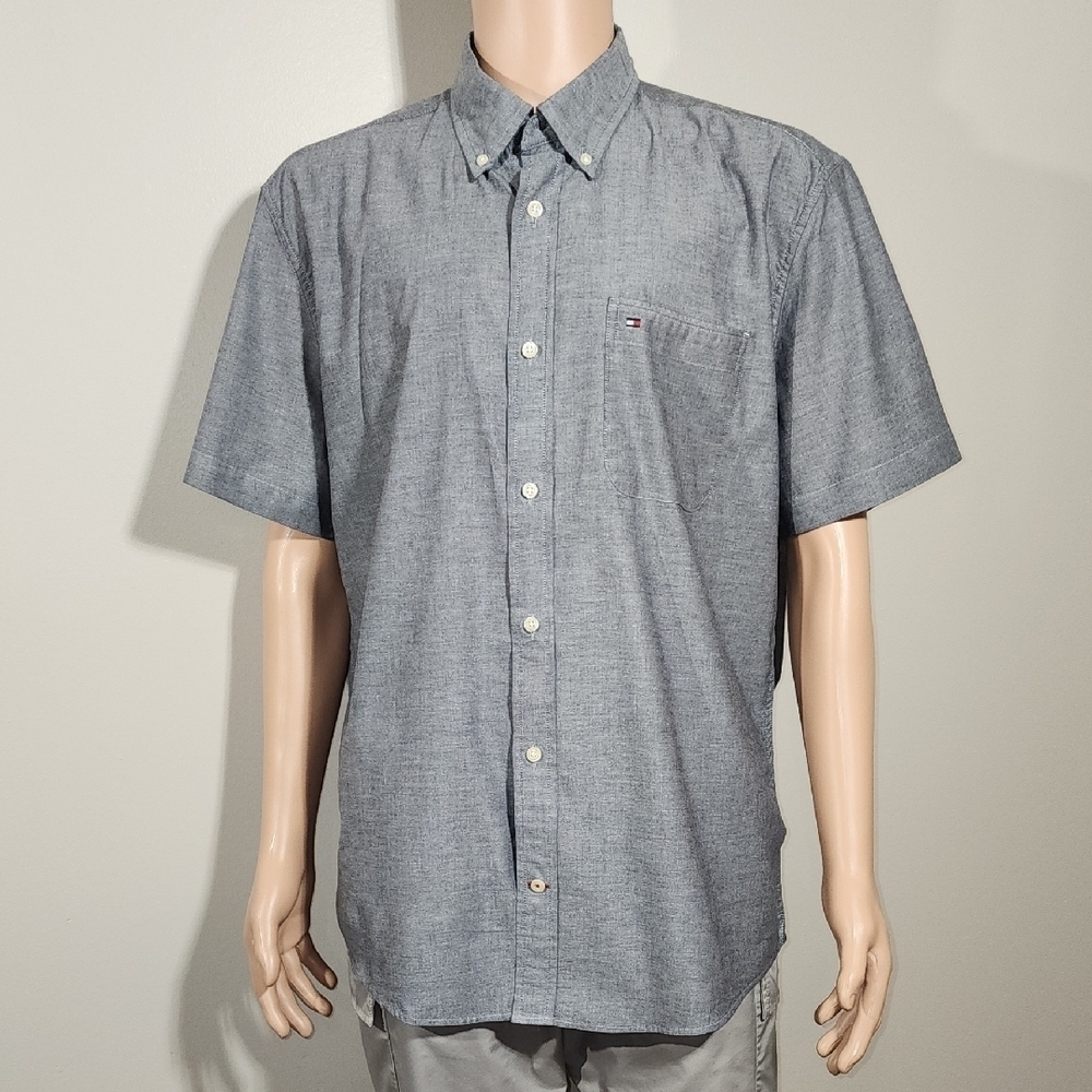 Tommy Hilfiger Blue Short Sleeve Button Down Shirt - Picture 8 of 11